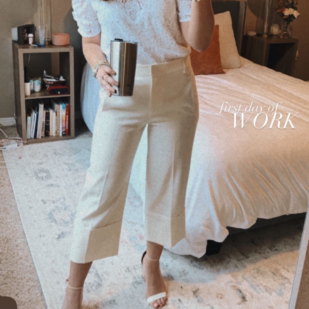 TIBI Anson Cuffed Wide Leg Pants in
Ivory White